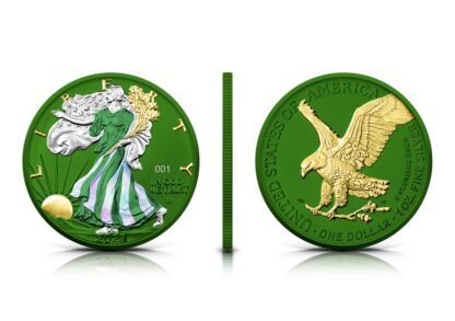 Srebrna moneta 1 oz Amerykański Orzeł Space Metals IV Green prezentacja