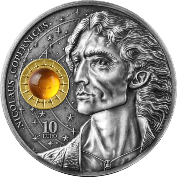 Srebrna moneta kolekcjonerska 10€ Malta Copernicus awers