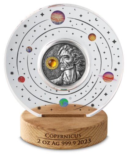 Srebrna moneta kolekcjonerska 10€ Malta Copernicus displey