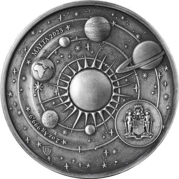 Srebrna moneta kolekcjonerska 10€ Malta Copernicus rewers