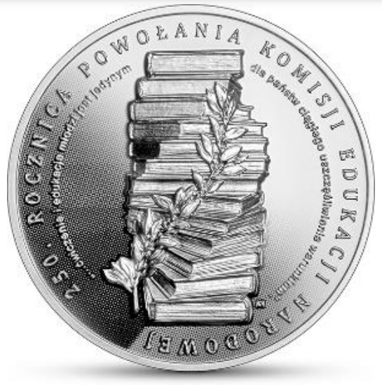 Srebrna moneta kolekcjonerska 10 zł 250. rocznica powołania Komisji Edukacji Narodowej rewers