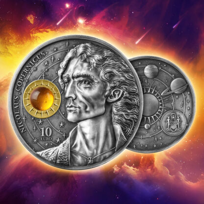 Srebrna moneta kolekcjonerska 10€ Malta Copernicus baner
