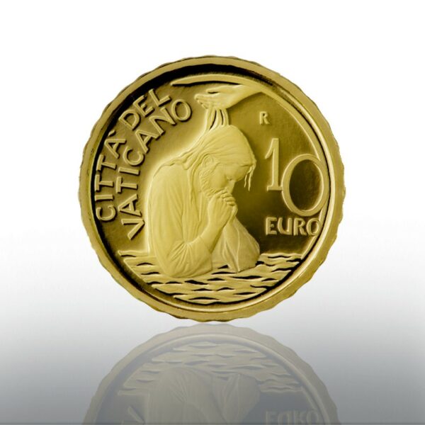 Złota moneta 10€ Sakrament Chrztu Watykan 2023