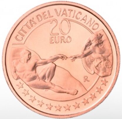 Miedziana moneta 20 euro Sztuka i Wiara Watykan rewers