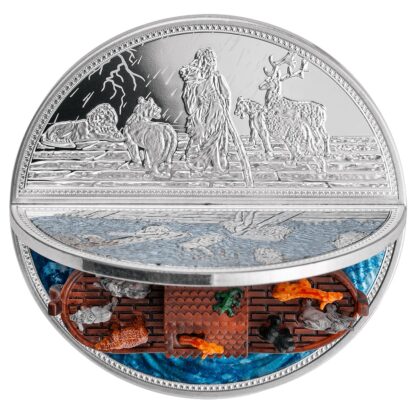 Srebrna moneta 3D  5 $ Arka Noego góra