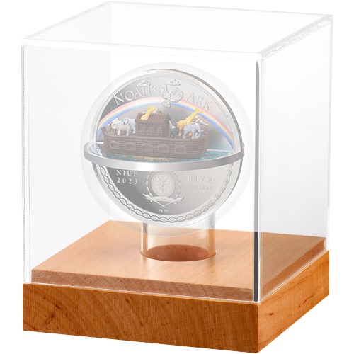 Srebrna moneta 3D  5 $ Arka Noego ekspozytor