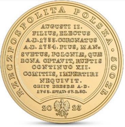 Złota moneta 500 zł August III Sas