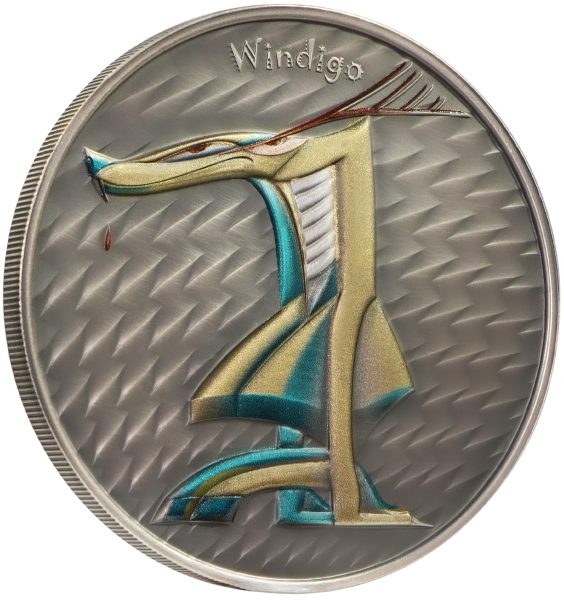 Srebrna moneta 2$ Windigo, Seria: Świat kryptyd rewers