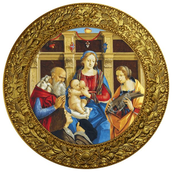 Michelangelo di Pietro Membrini, Madonna z dzieciątkiem, świętą Katarzyną i darczyńcą – Wesołych Świąt, 500 franków CFA, Seria: Ave Maria
