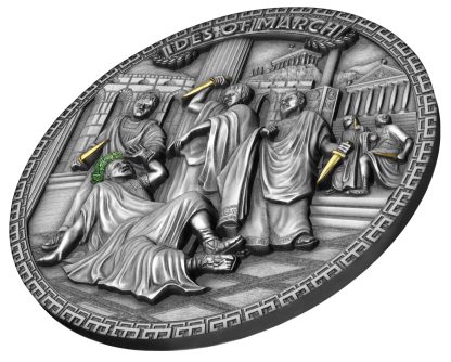 Srebrna moneta 5$ Idy Marcowe, Zamach na Juliusza Cezara, Seria: Słynne zamachy