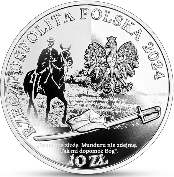 Srebrna moneta 10 zł Mjr Henryk Dobrzański „Hubal” awers