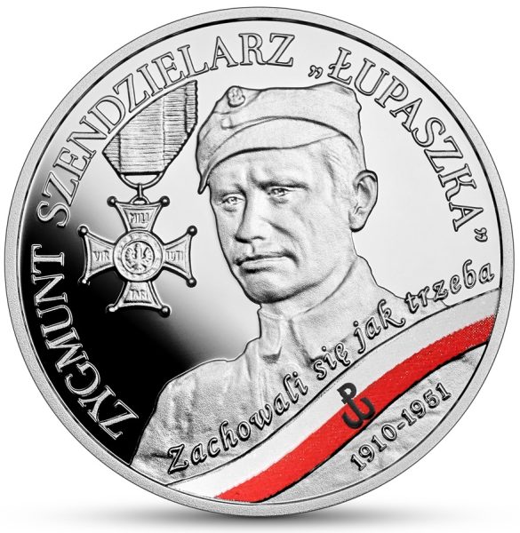 Moneta kolekcjonerska 10 zł Wyklęci przez komunistów żołnierze niezłomni – Zygmunt Szendzielarz „Łupaszka” rewers