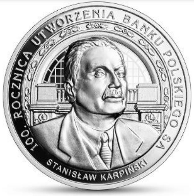 Srebrna moneta kolekcjonerska 10 zł 100. rocznica utworzenia Banku Polskiego SA rewers