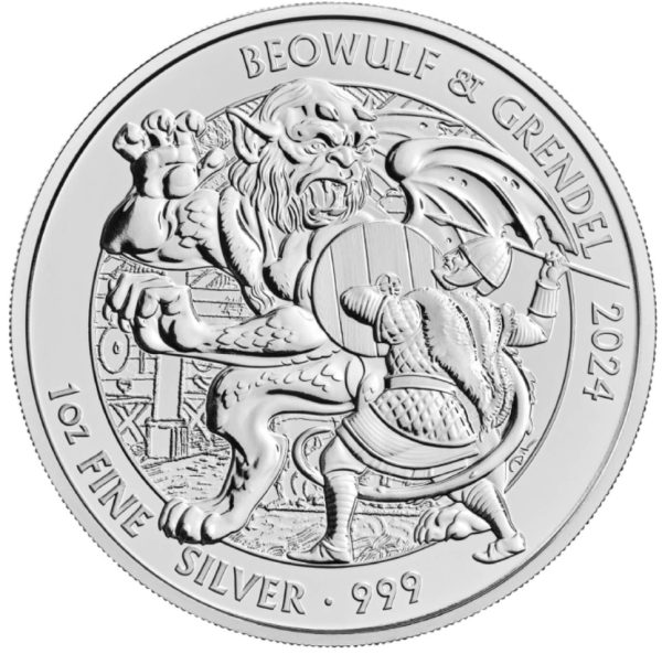 Srebrna moneta 1 oz Beowulf & Grendel, Seria: Mity i Legendy rewers