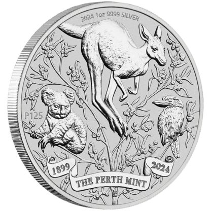 Srebrna moneta bulionowa 1 oz Perth Mint 125. rocznica powstania rant