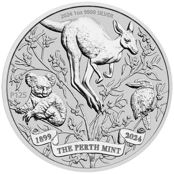 Srebrna moneta bulionowa 1 oz Perth Mint 125. rocznica powstania rewers