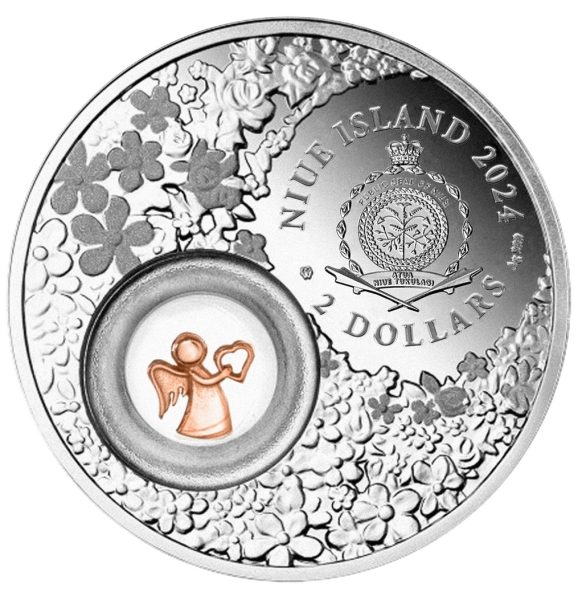 Srebrna moneta 2$ Anioł Stróż awers
