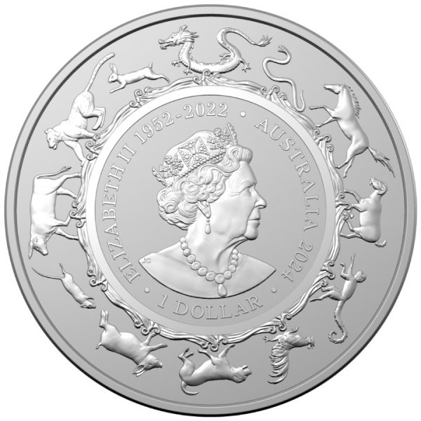 Srebrna moneta 1 oz RAM: Lunar - Rok Smoka 2024 awers